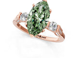 Rose gold Fancy Green Marquise Cut Brilliant Three-Stone Pave Band with Four-Prong Setting_1
