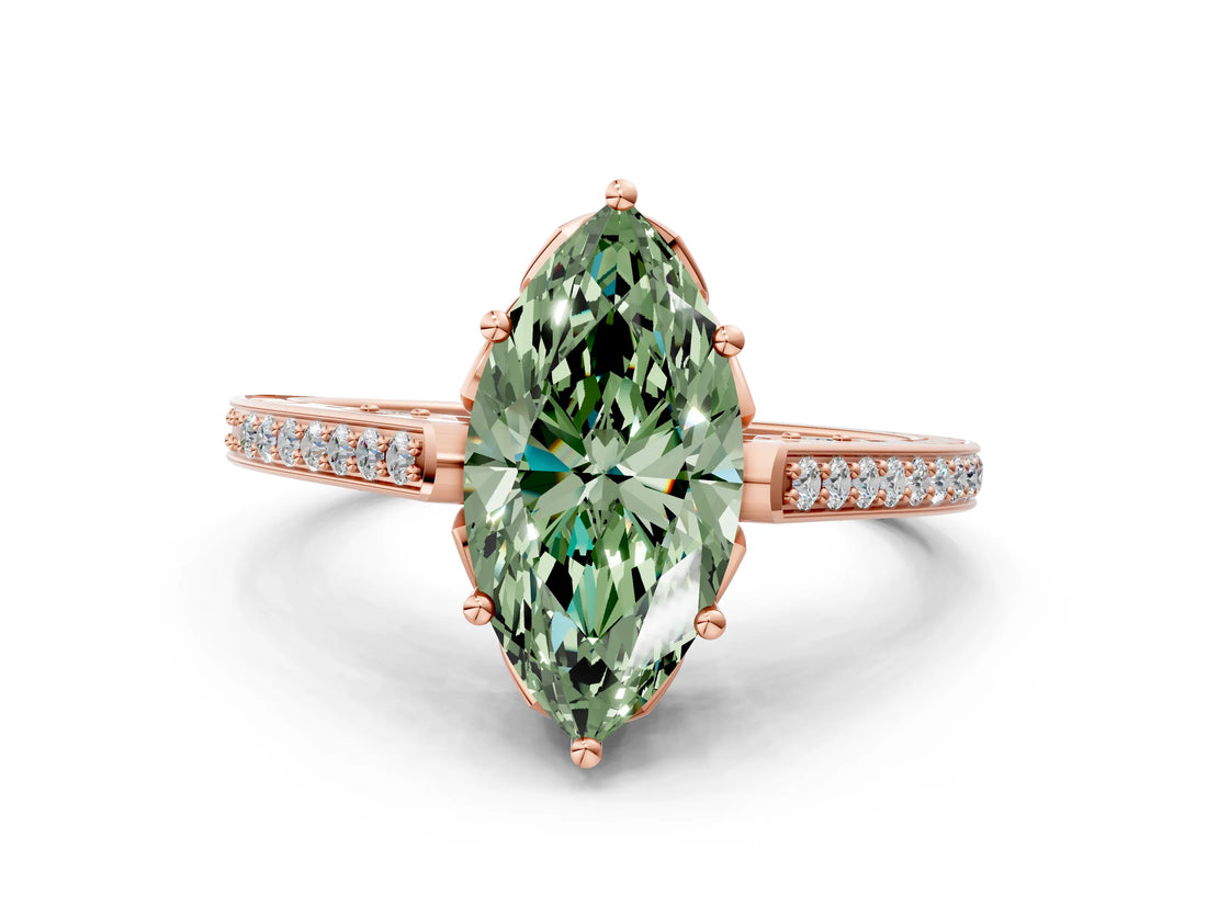 Rose gold Fancy Green Marquise  Cut Cathedral Pave Diamond Engagement Ring with Six-Prong Setting_32