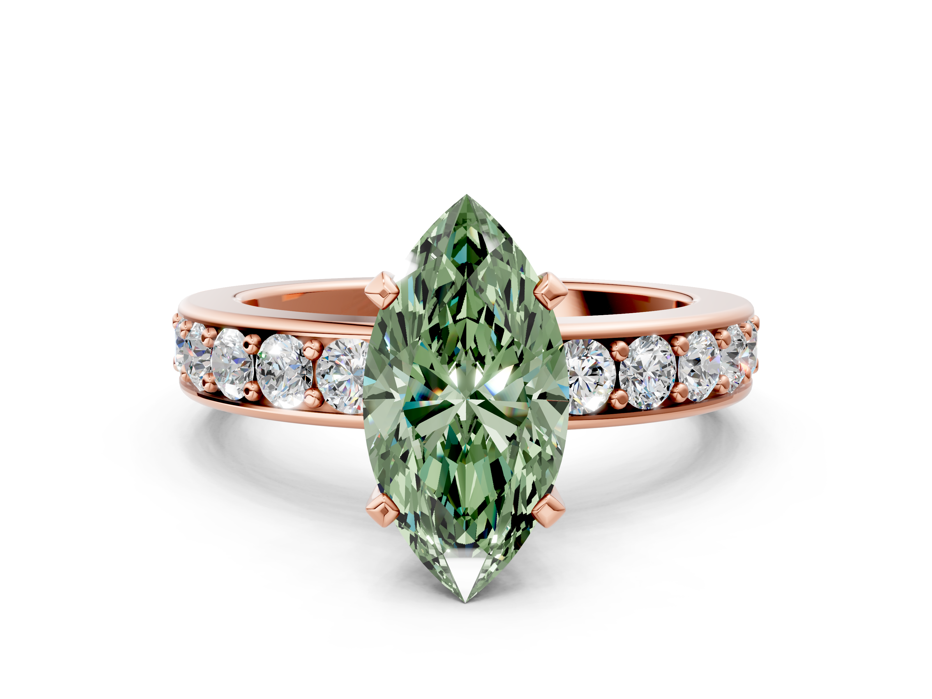 Rose gold Fancy Green Marquise  Cut Channel Set Diamond Engagement Ring with Four-Prong Setting_241