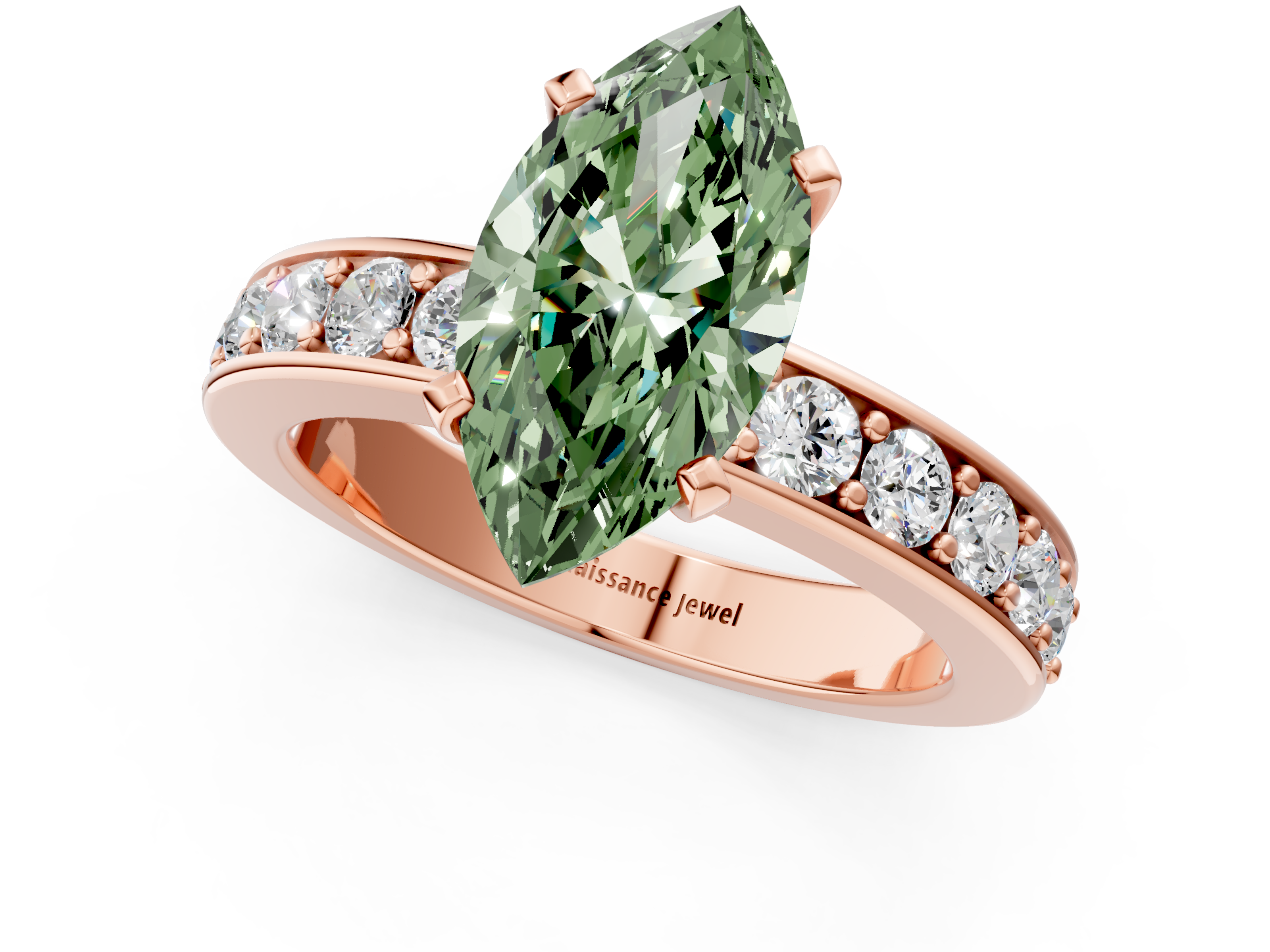 Rose gold Fancy Green Marquise  Cut Channel Set Diamond Engagement Ring with Four-Prong Setting_242