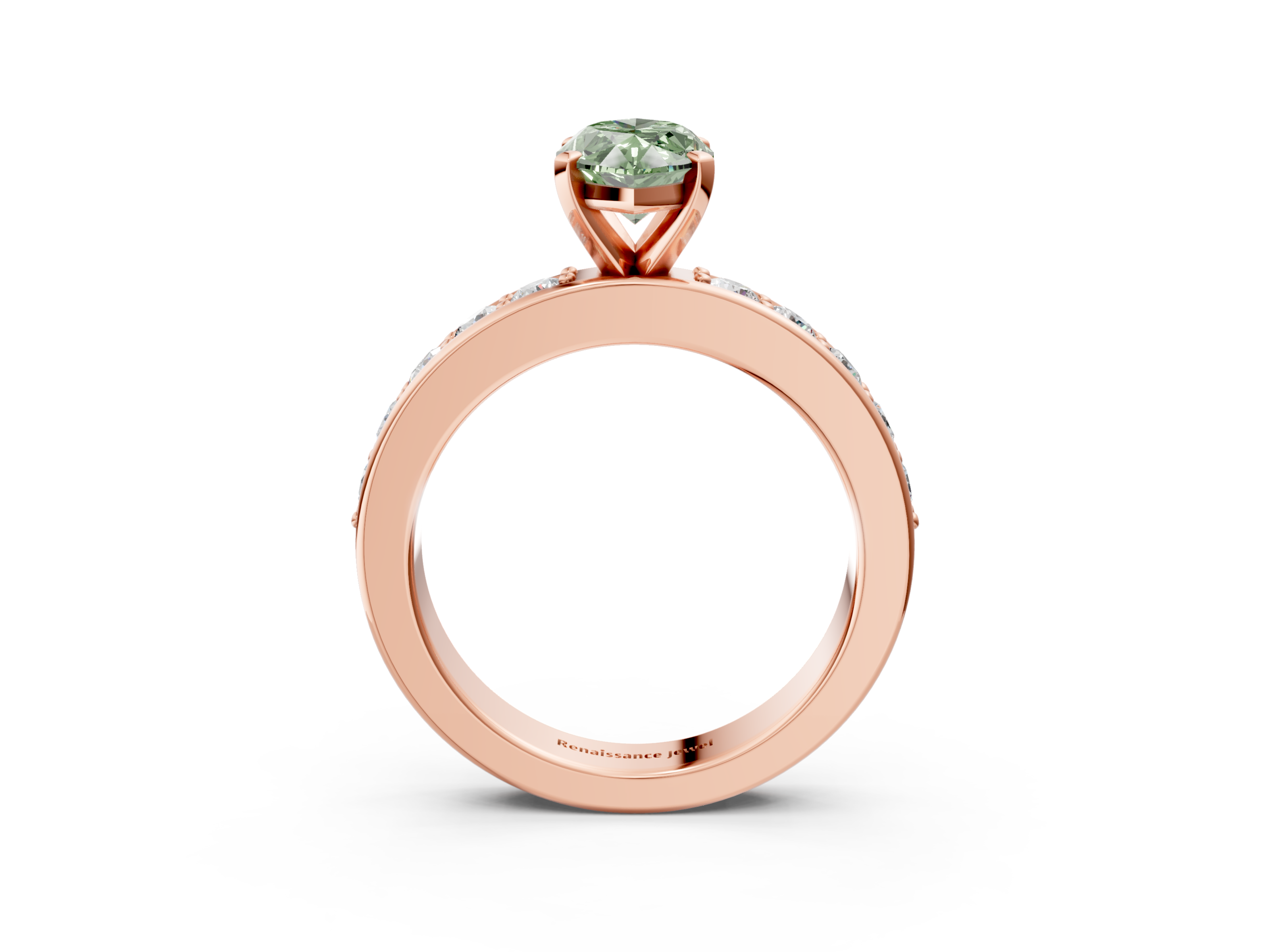 Rose gold Fancy Green Marquise  Cut Channel Set Diamond Engagement Ring with Four-Prong Setting_244