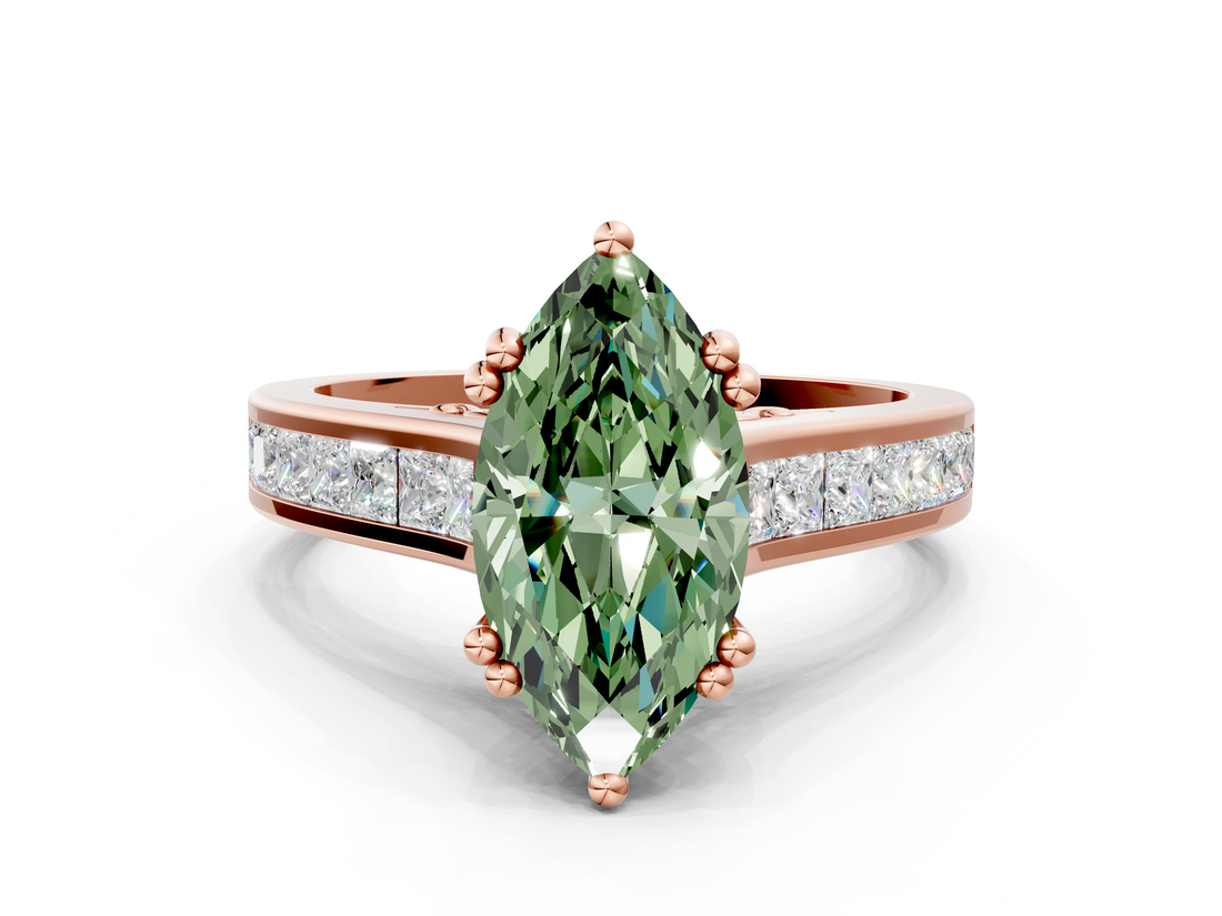 Rose gold Fancy Green Marquise  Cut Channel Set Solitaire Engagement Ring with Prong Setting_20