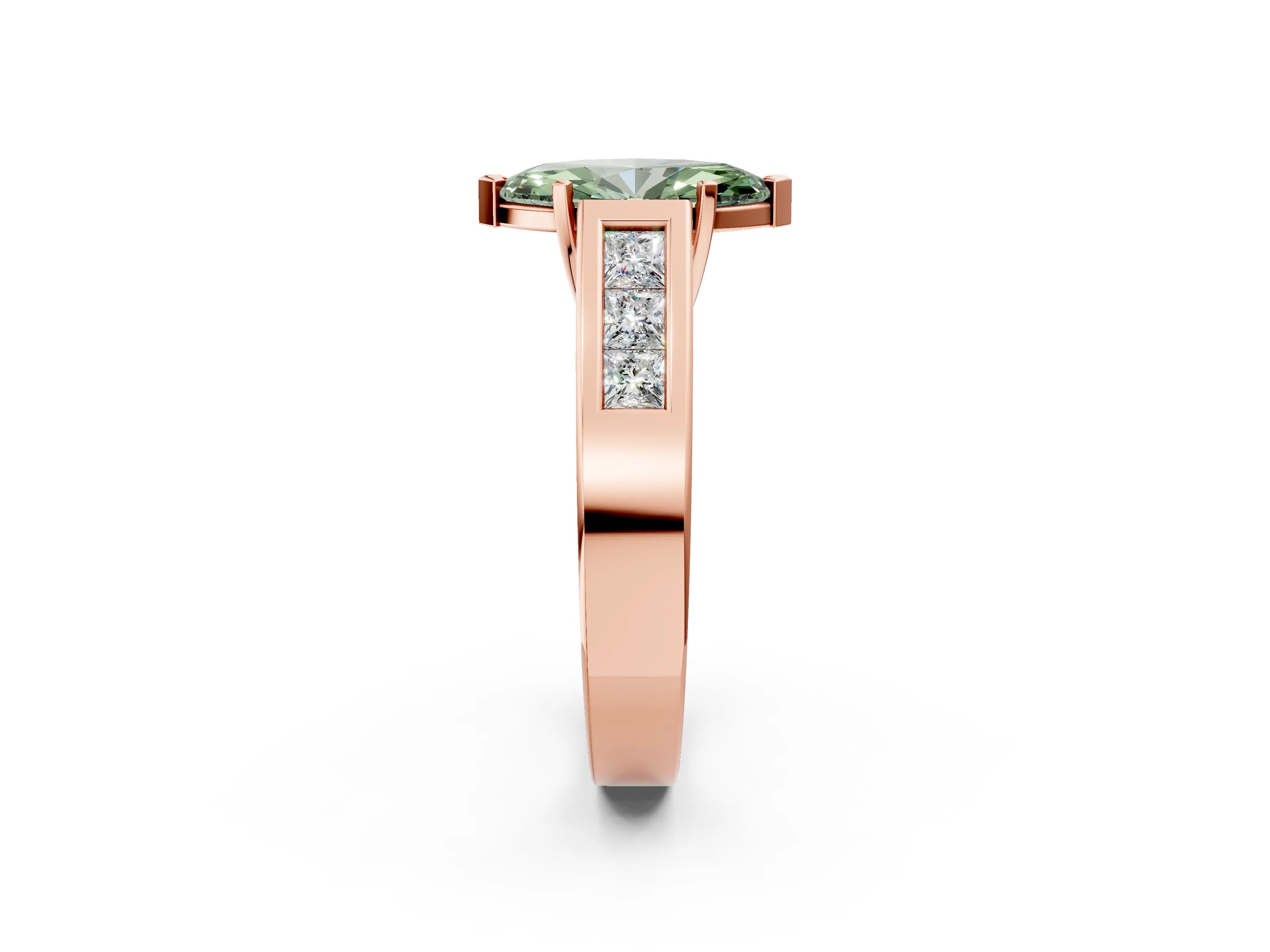 Rose gold Fancy Green Marquise Cut Cut Channel Set Solitaire Ring with Four-Prong Setting_2