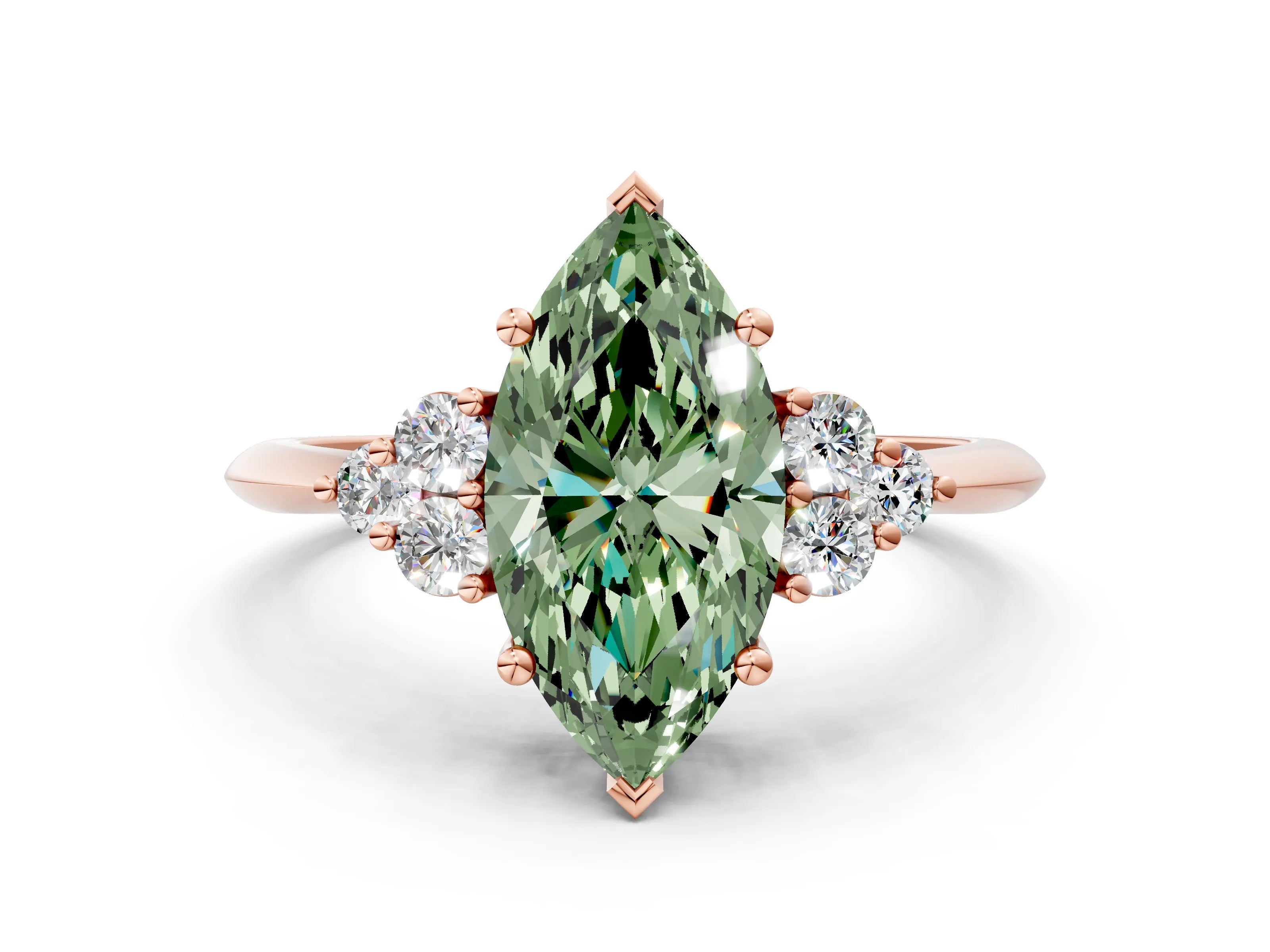 Rose gold Fancy Green Marquise Cut Cut Diamond Cluster Ring with Solitaire Band and Four-Prong Setting