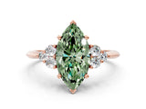 Rose gold Fancy Green Marquise Cut Cut Diamond Cluster Ring with Solitaire Band and Four-Prong Setting