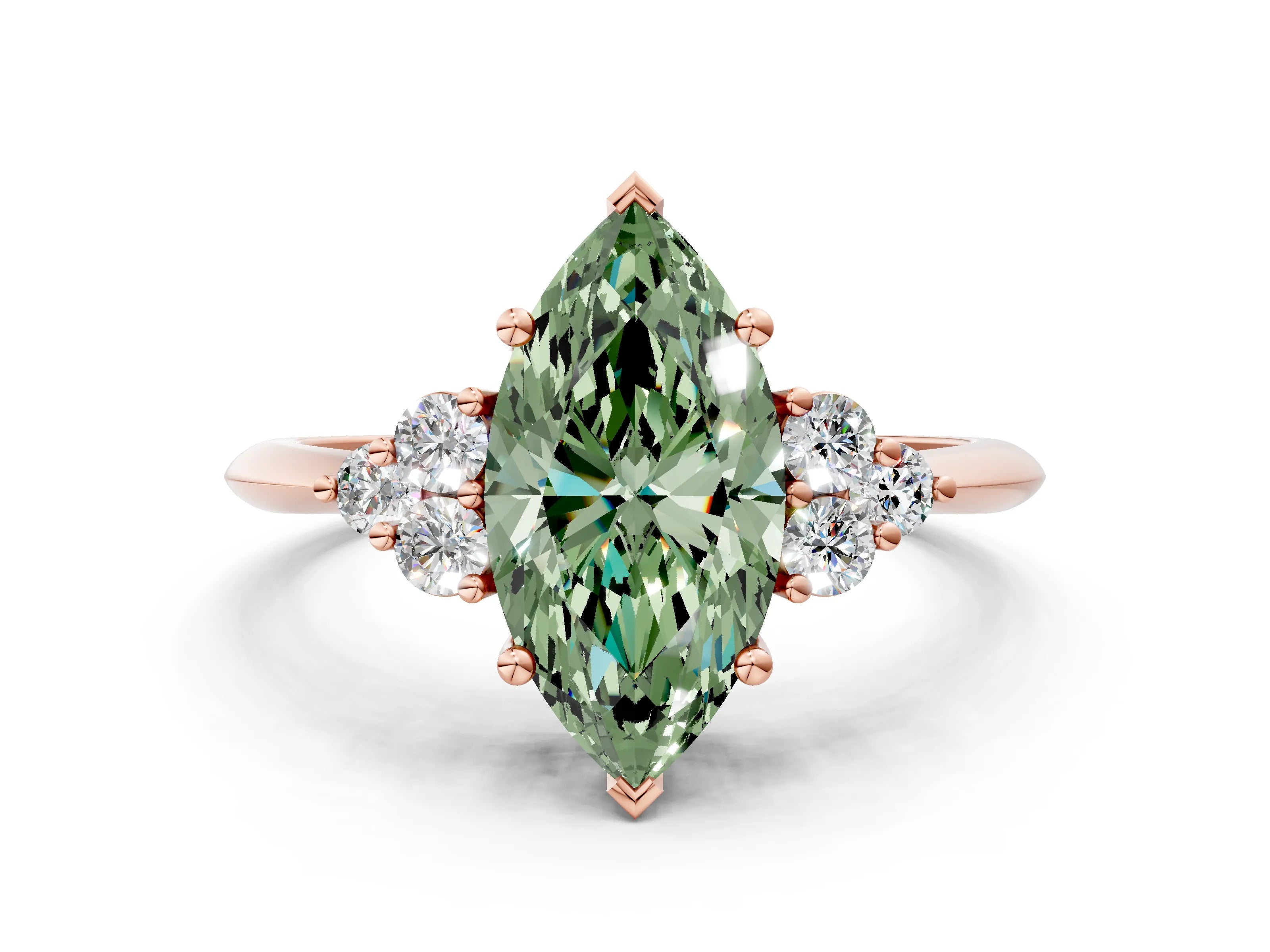 Rose gold Fancy Green Marquise Cut Cut Diamond Cluster Ring with Solitaire Band and Four-Prong Setting_12