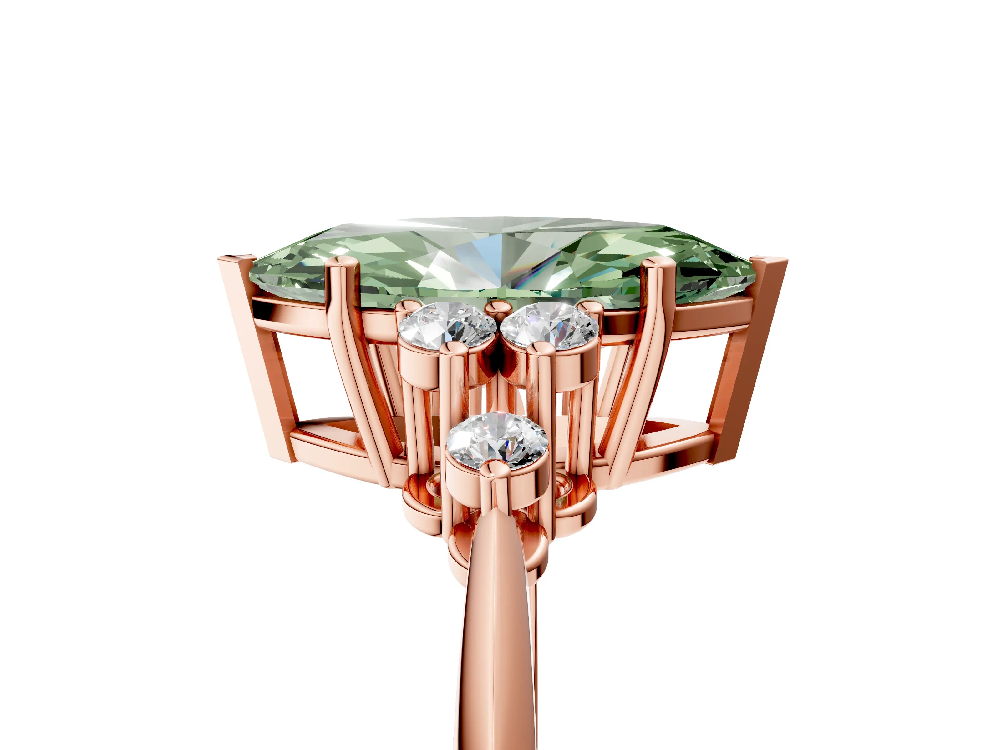 Rose gold Fancy Green Marquise Cut Cut Diamond Cluster Ring with Solitaire Band and Four-Prong Setting_17