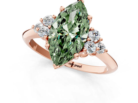 Rose gold Fancy Green Marquise Cut Cut Diamond Cluster Ring with Solitaire Band and Four-Prong Setting_1