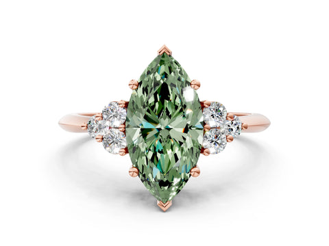 Rose gold Fancy Green Marquise Cut Cut Diamond Cluster Ring with Solitaire Band and Four-Prong Setting