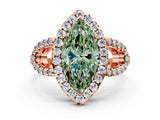 Rose gold Fancy Green Marquise Cut Cut Diamond Halo Engagement Ring with Open Split Pavé Band