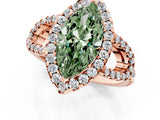 Rose gold Fancy Green Marquise Cut Cut Diamond Halo Engagement Ring with Open Split Pavé Band_1