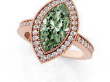Rose gold Fancy Green Marquise Cut-Cut Diamond Halo Engagement Ring with Pave Band and Prong Setting_1
