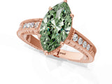 Rose gold Fancy Green Marquise Cut Cut Diamond Milgrain Pave Band Four-Prong Setting Ring_4