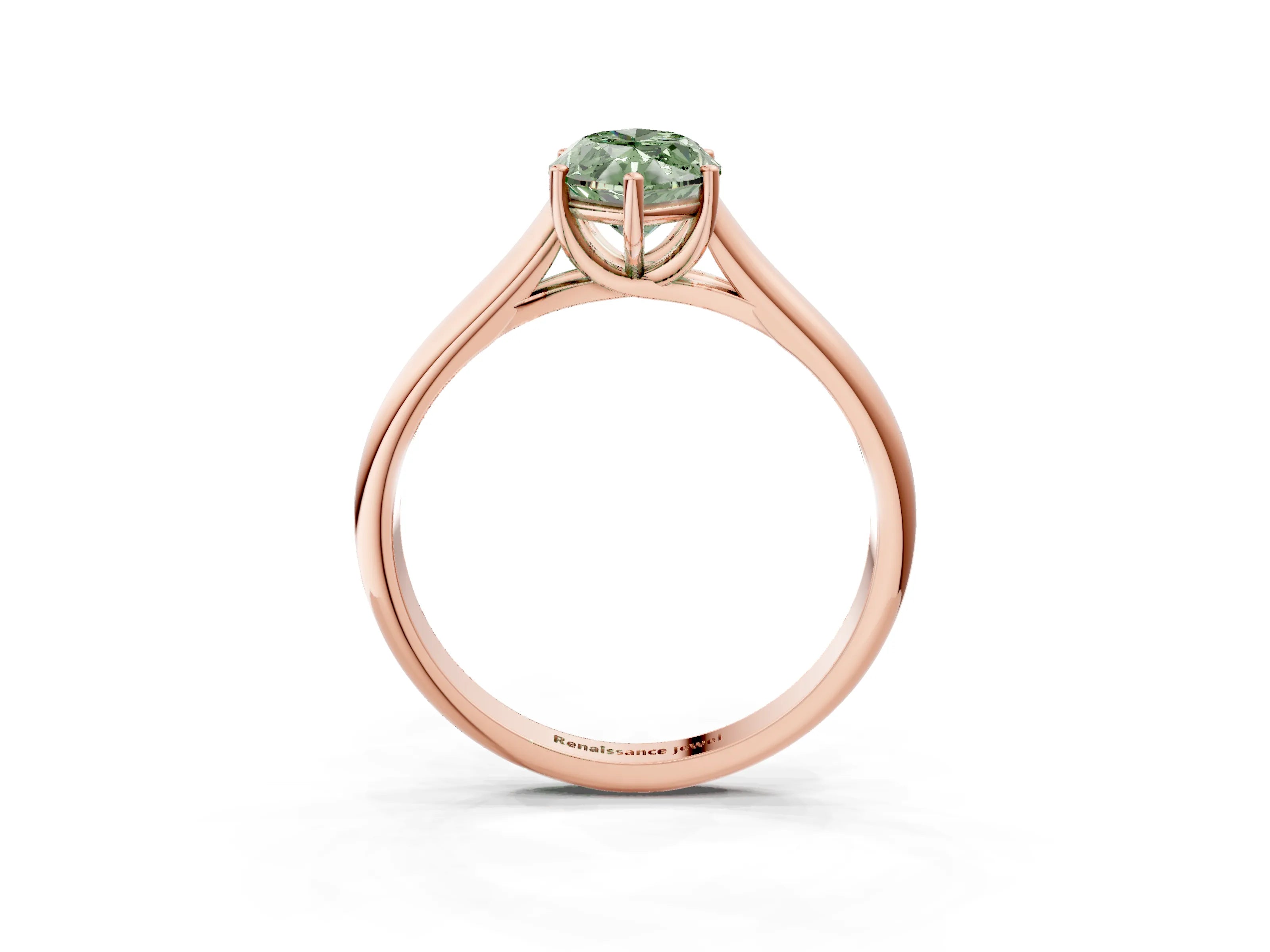 Rose gold Fancy Green Marquise Cut Cut Diamond Solitaire Engagement Ring with Tapered Plain Band and Four-Prong Setting_3