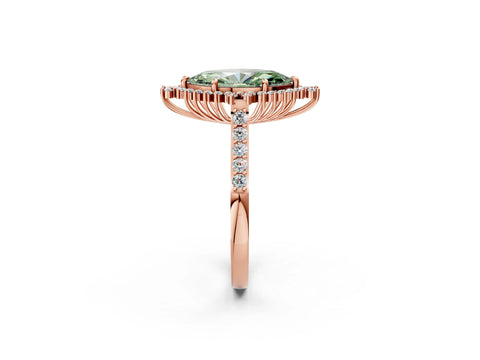 Rose gold Fancy Green Marquise Cut Cut Diamond Sunburst Halo Engagement Ring with Pavé Band_14