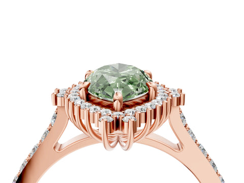 Rose gold Fancy Green Marquise Cut Cut Diamond Sunburst Halo Engagement Ring with Pavé Band_16