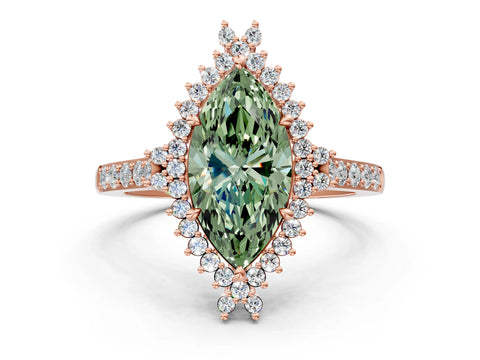Rose gold Fancy Green Marquise Cut Cut Diamond Sunburst Halo Engagement Ring with Pavé Band_24