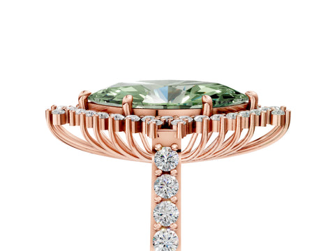Rose gold Fancy Green Marquise Cut Cut Diamond Sunburst Halo Engagement Ring with Pavé Band_29