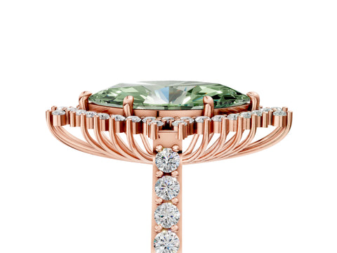 Rose gold Fancy Green Marquise Cut Cut Diamond Sunburst Halo Engagement Ring with Pavé Band_5