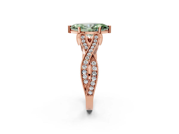 Rose Gold Marquise Graduated Pave Twist Engagement Ring Setting for Fancy Green Center