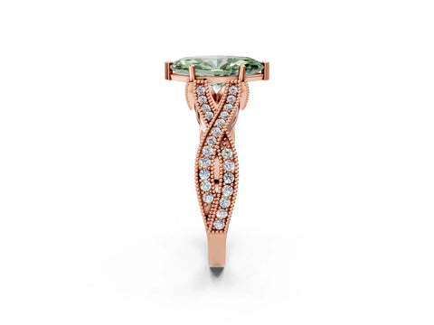 Rose gold Fancy Green Marquise Cut Cut Diamond Twisted Band with Milgrain Pave Setting and Four-Prong Setting_2