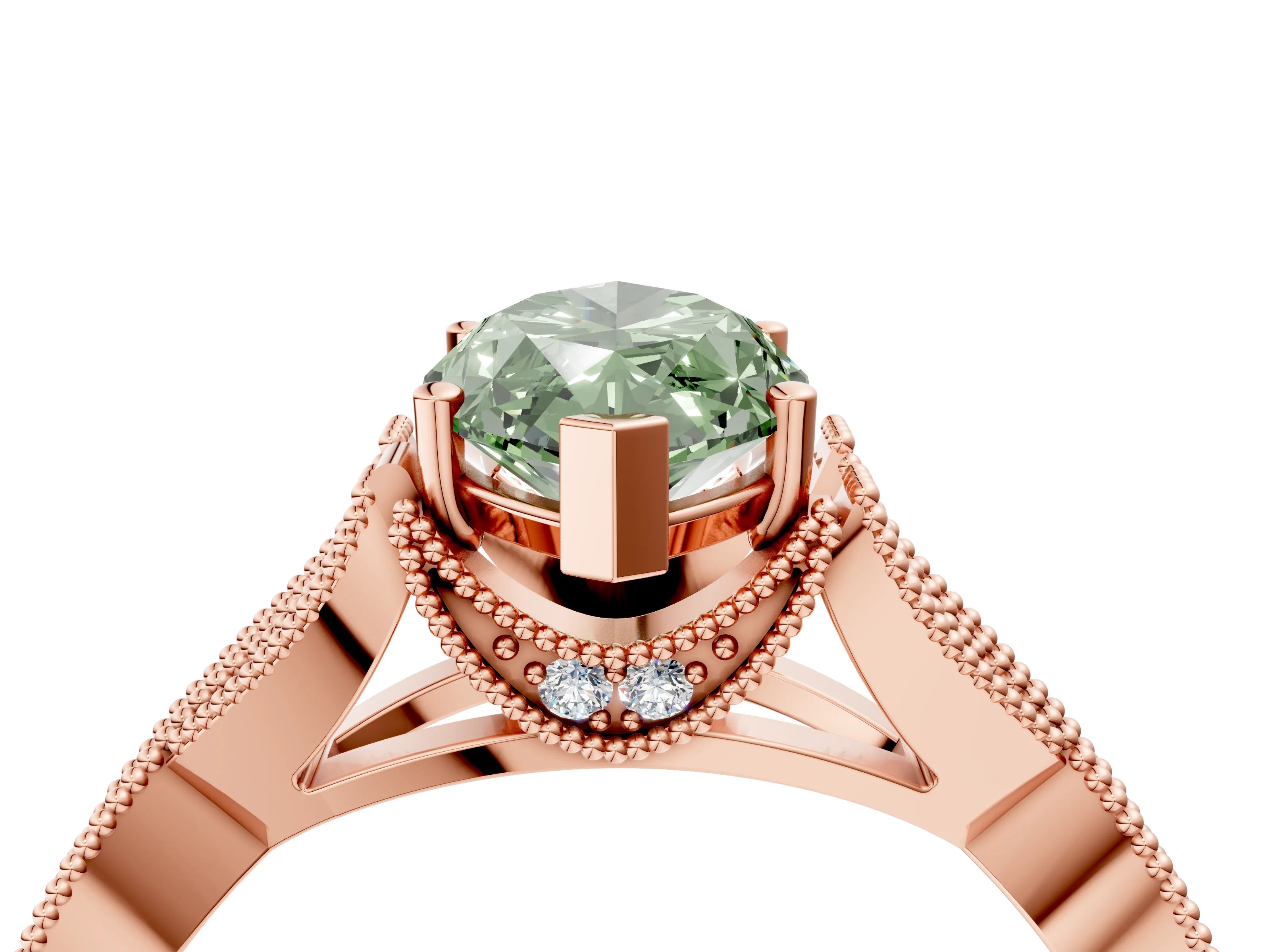 Rose gold Fancy Green Marquise Cut Cut Diamond Twisted Band with Milgrain Pave Setting and Four-Prong Setting_4
