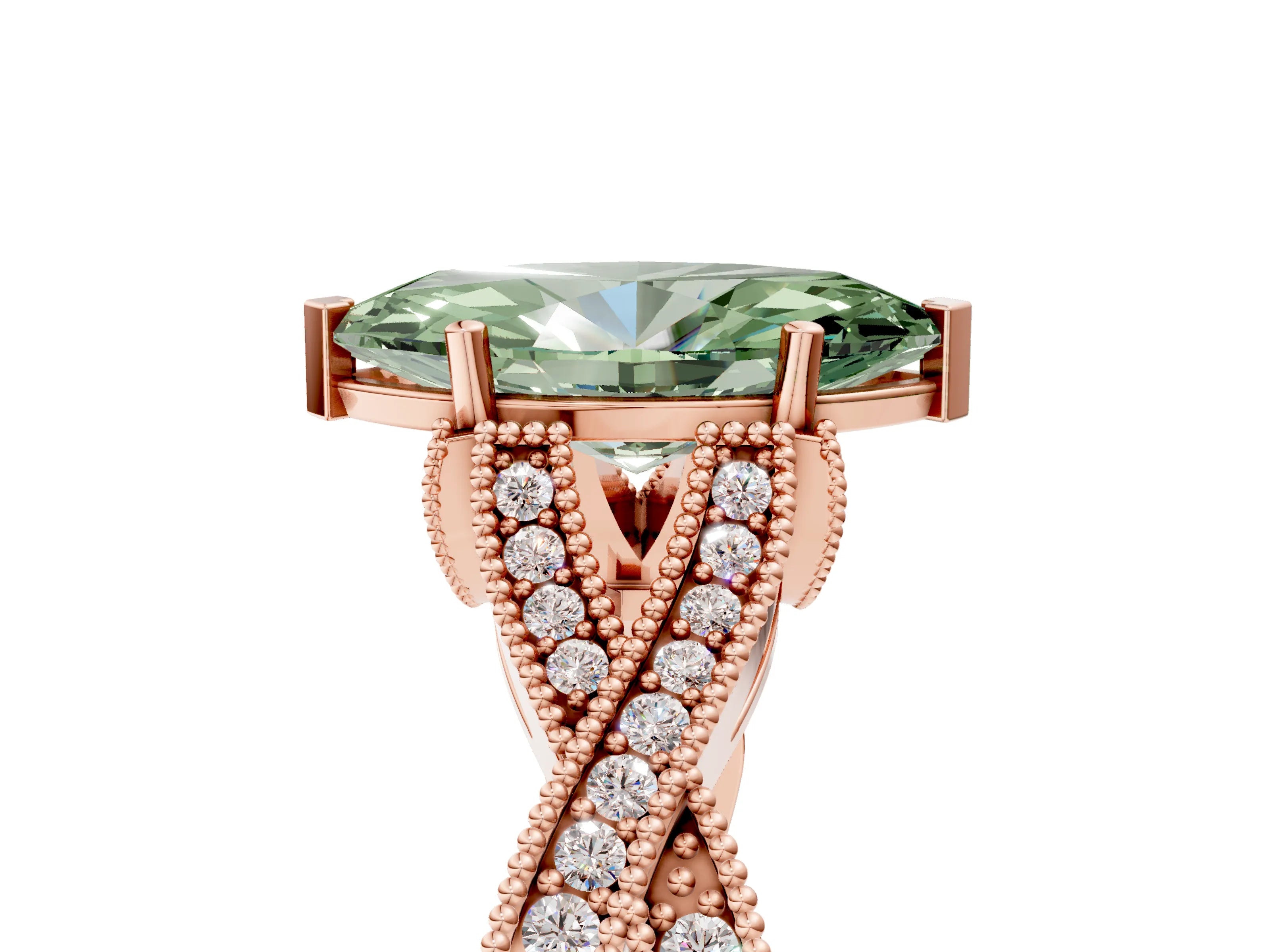 Rose gold Fancy Green Marquise Cut Cut Diamond Twisted Band with Milgrain Pave Setting and Four-Prong Setting_5