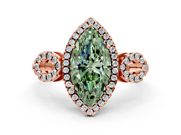 Rose Gold Marquise Pave Infinity Halo Engagement Ring Setting for Fancy Green Center