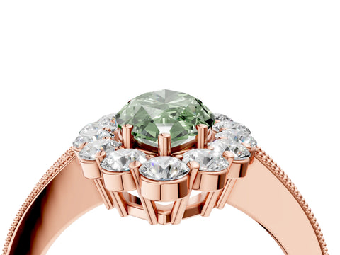 Rose gold Fancy Green Marquise Cut Cut Halo Diamond Pavé Engagement Ring with Milgrain Detailing_4