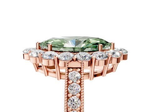 Rose gold Fancy Green Marquise Cut Cut Halo Diamond Pavé Engagement Ring with Milgrain Detailing_5
