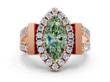 Rose gold Fancy Green Marquise Cut Cut Halo Split Shank Prong Set Ring
