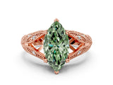 Rose gold Fancy Green Marquise Cut Cut Milgrain Pave Diamond Engagement Ring with Four-Prong Setting_3