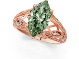 Rose gold Fancy Green Marquise Cut Cut Milgrain Pave Diamond Engagement Ring with Four-Prong Setting_4