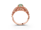 Rose gold Fancy Green Marquise Cut Cut Milgrain Pave Diamond Engagement Ring with Four-Prong Setting_6