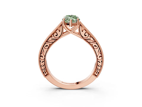 Rose gold Fancy Green Marquise Cut Cut Pave Band Milgrain Solitaire Ring_10