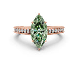 Rose gold Fancy Green Marquise Cut Cut Pave Band Milgrain Solitaire Ring_22