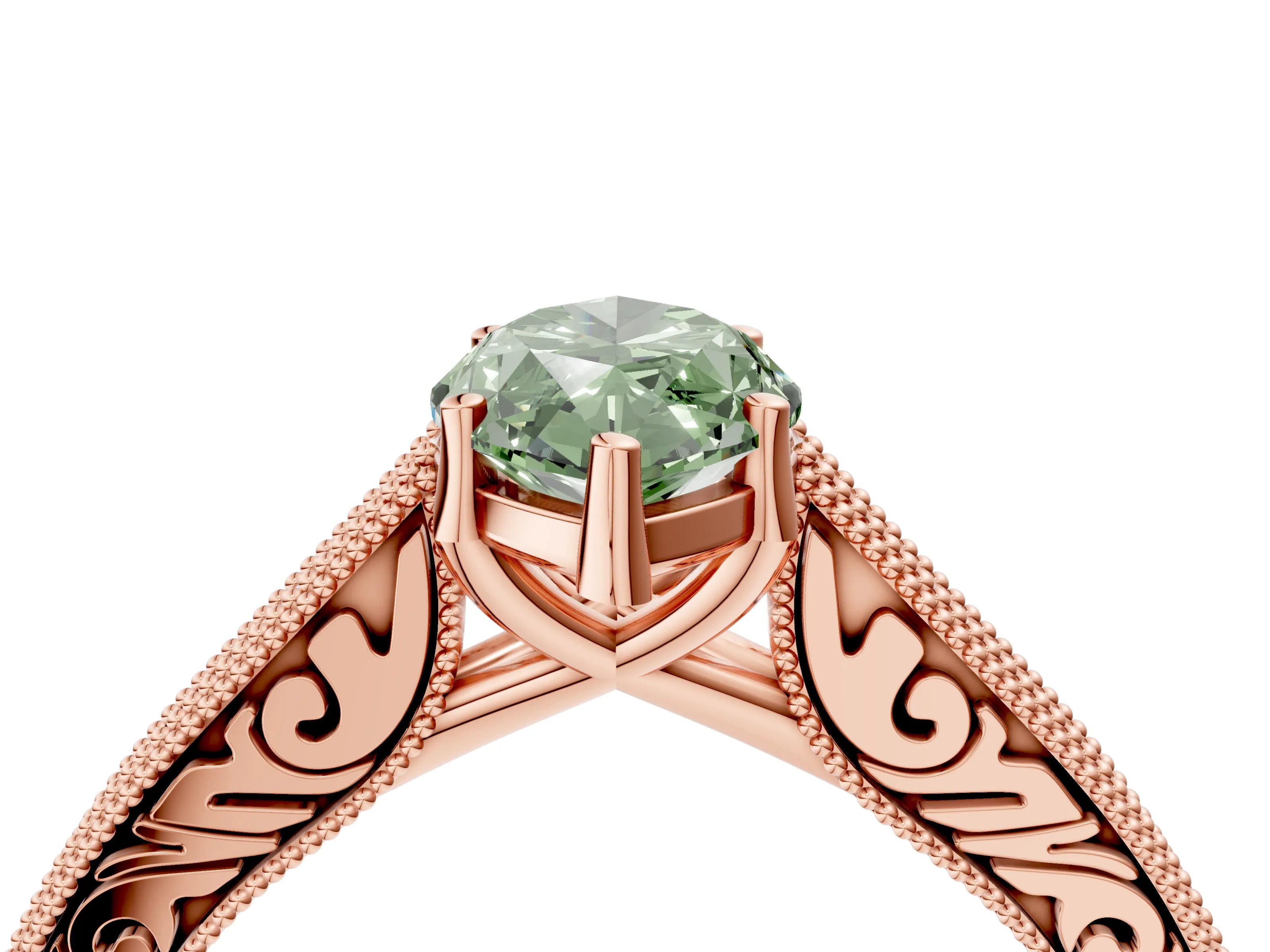 Rose gold Fancy Green Marquise Cut Cut Pave Band Milgrain Solitaire Ring_26