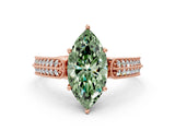 Rose gold Fancy Green Marquise Cut Cut Pave Split Shank Engagement Ring with Four-Prong Setting