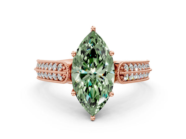 Rose gold Fancy Green Marquise Cut Cut Pave Split Shank Engagement Ring with Four-Prong Setting