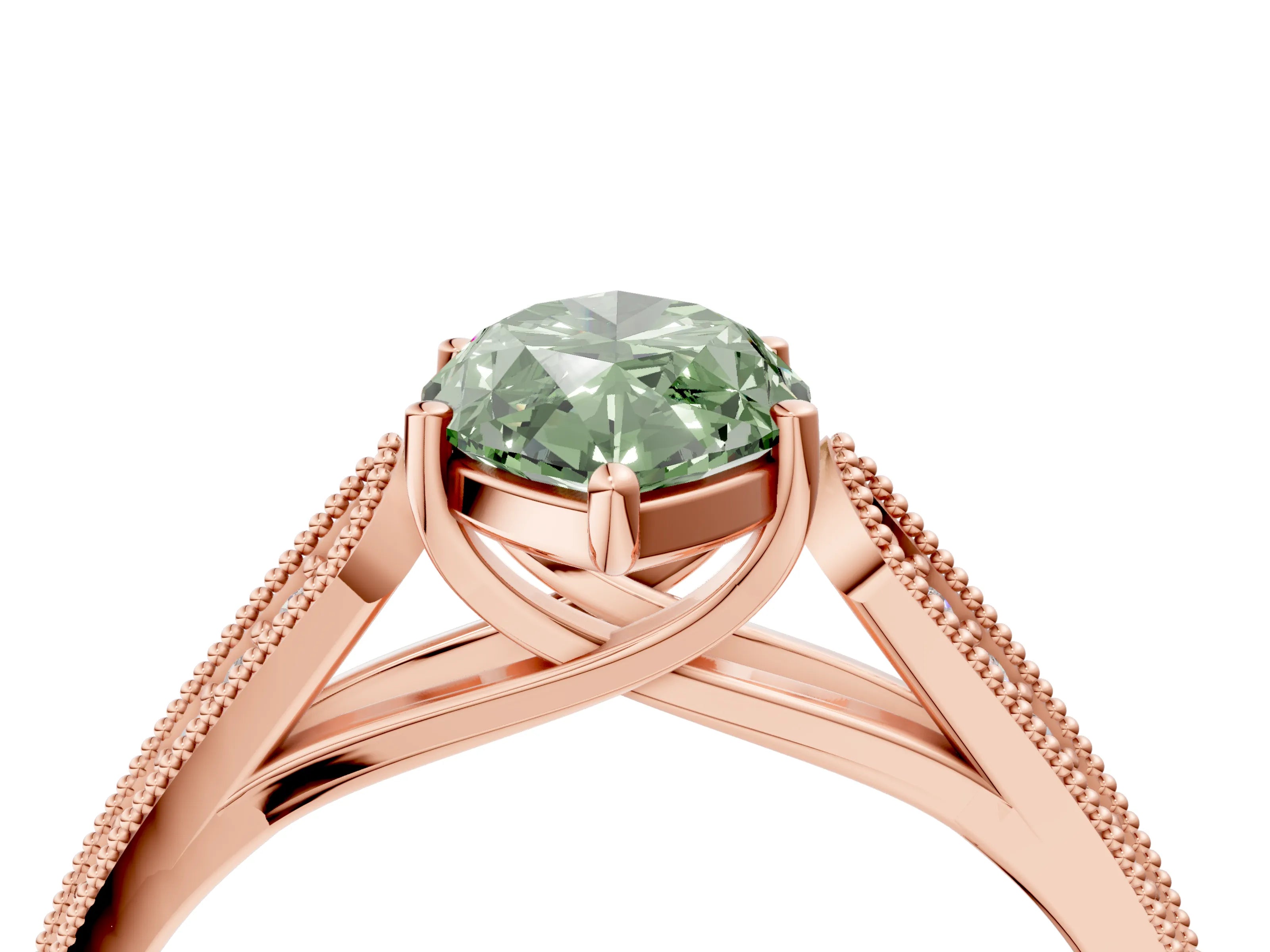 Rose gold Fancy Green Marquise Cut Cut Pave Split Shank Engagement Ring with Four-Prong Setting_4
