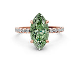 Rose gold Fancy Green Marquise Cut Diamond Brilliant Solitaire Ring with Pavé Band and Four-Prong Setting_12