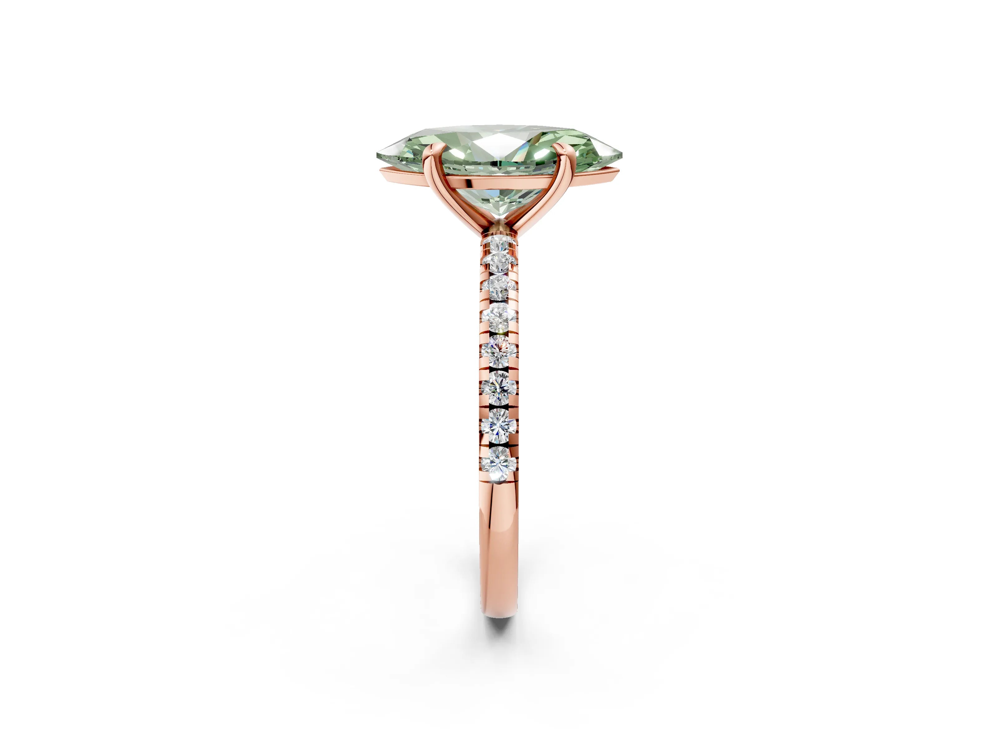 Rose gold Fancy Green Marquise Cut Diamond Brilliant Solitaire Ring with Pavé Band and Four-Prong Setting_2