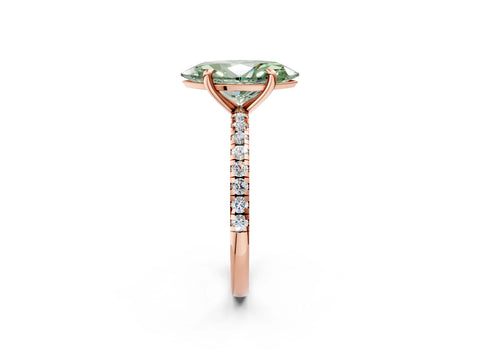 Rose gold Fancy Green Marquise Cut Diamond Brilliant Solitaire Ring with Pavé Band and Four-Prong Setting_2