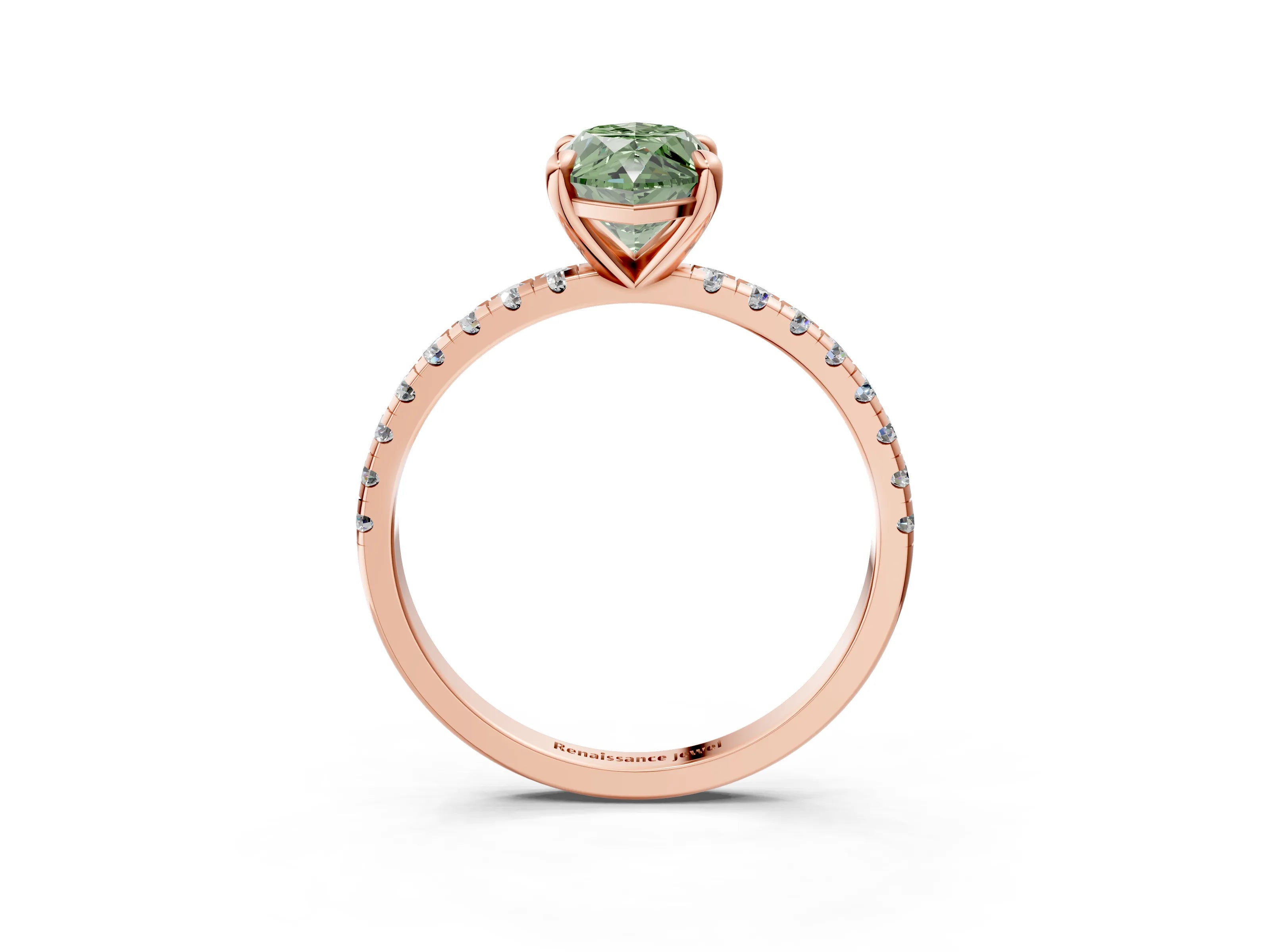 Rose gold Fancy Green Marquise Cut Diamond Brilliant Solitaire Ring with Pavé Band and Four-Prong Setting_3