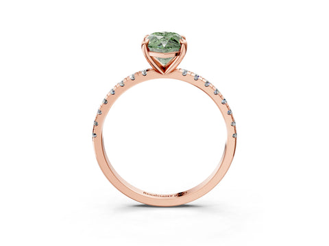 Rose gold Fancy Green Marquise Cut Diamond Brilliant Solitaire Ring with Pavé Band and Four-Prong Setting_3