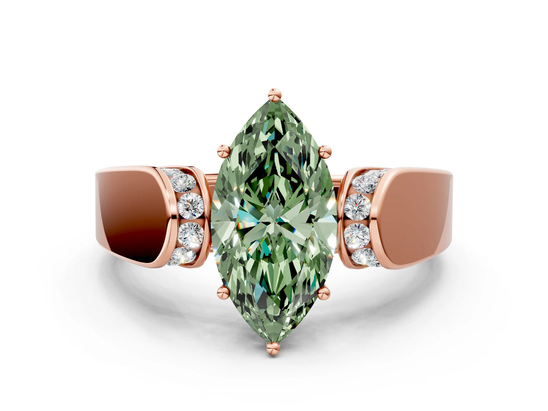 Rose gold Fancy Green Marquise Cut Diamond Channel Set Solitaire Ring with Four-Prong Setting_12