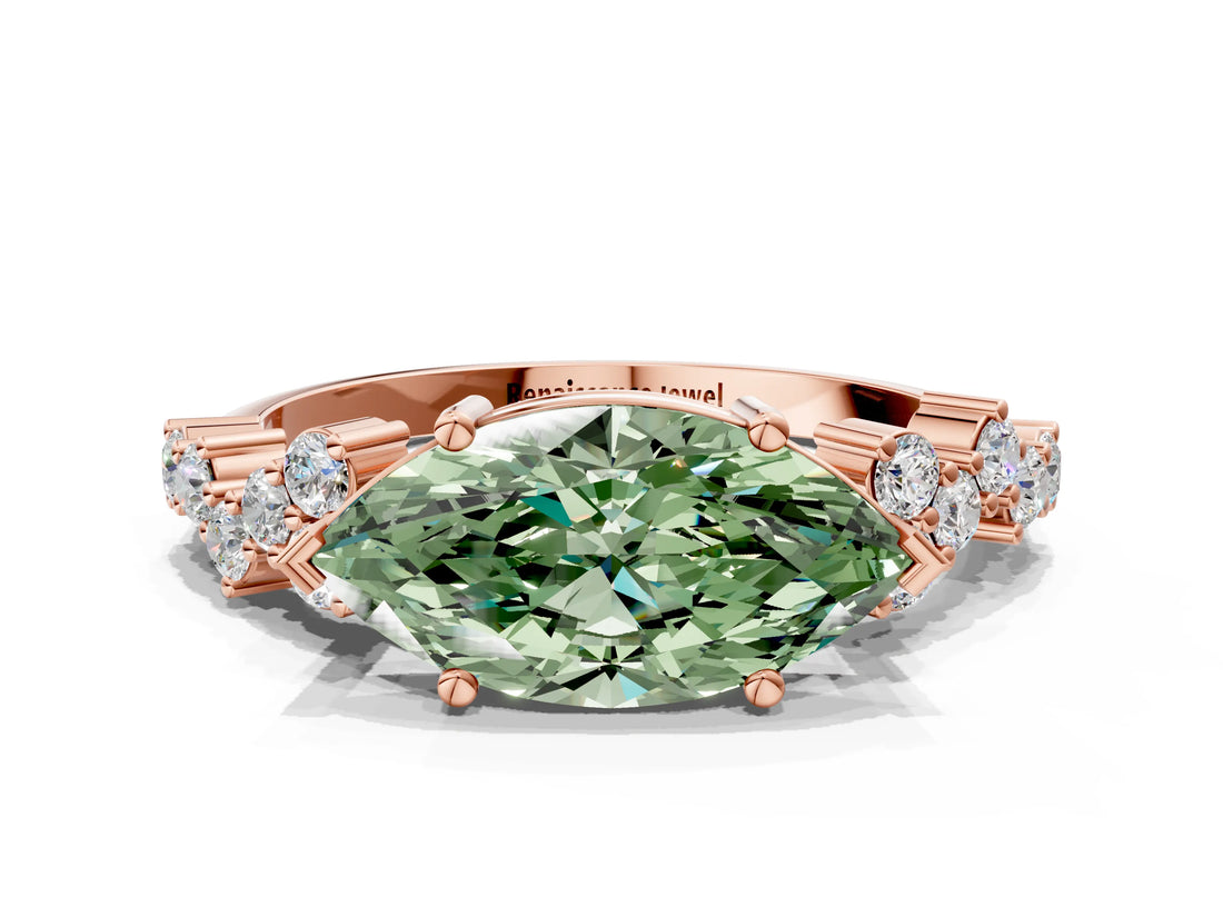 Rose gold Fancy Green Marquise Cut Diamond Cluster Pavé Band with Four-Prong Setting_3