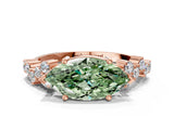 Rose gold Fancy Green Marquise Cut Diamond Cluster Pavé Band with Four-Prong Setting_3