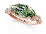 Rose gold Fancy Green Marquise Cut Diamond Cluster Pavé Band with Four-Prong Setting_4