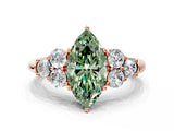 Rose gold Fancy Green Marquise  Cut Diamond Cluster Ring with Round Accent Stones and Prong Setting on a Classic Band_49